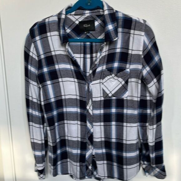 Rails Black and White Flannel Button Down Blouse/Top​​ - Picture 1 of 5